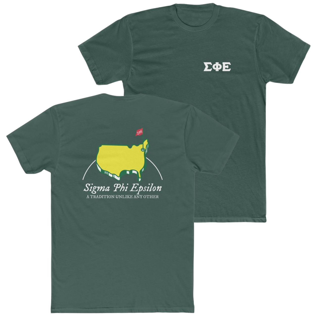 Green Sigma Phi Epsilon Graphic T-Shirt | The Masters | SigEp Clothing - Campus Apparel 