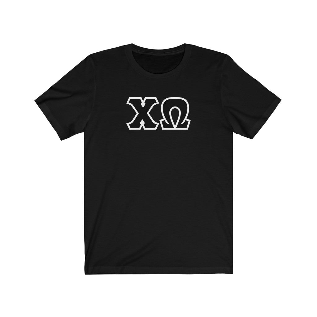 Chi Omega Print Letters | Black with White Border T-Shirt