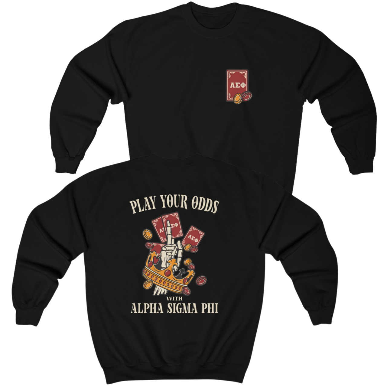 Black Alpha Sigma Phi Graphic Crewneck Sweatshirt | Play Your Odds | Alpha Sigma Phi Fraternity Crewneck Shirt 