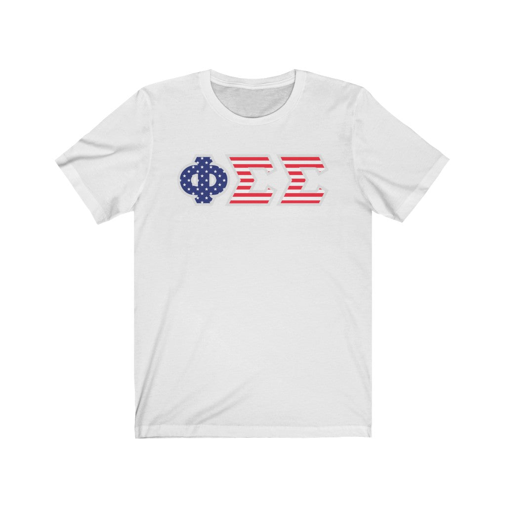 Phi Sigma Sigma Printed Letters | American Flag T-Shirt