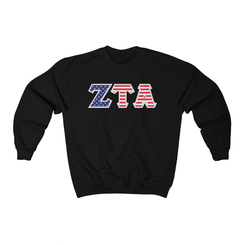 Zeta Tau Alpha Printed Letters | American Flag Crewneck