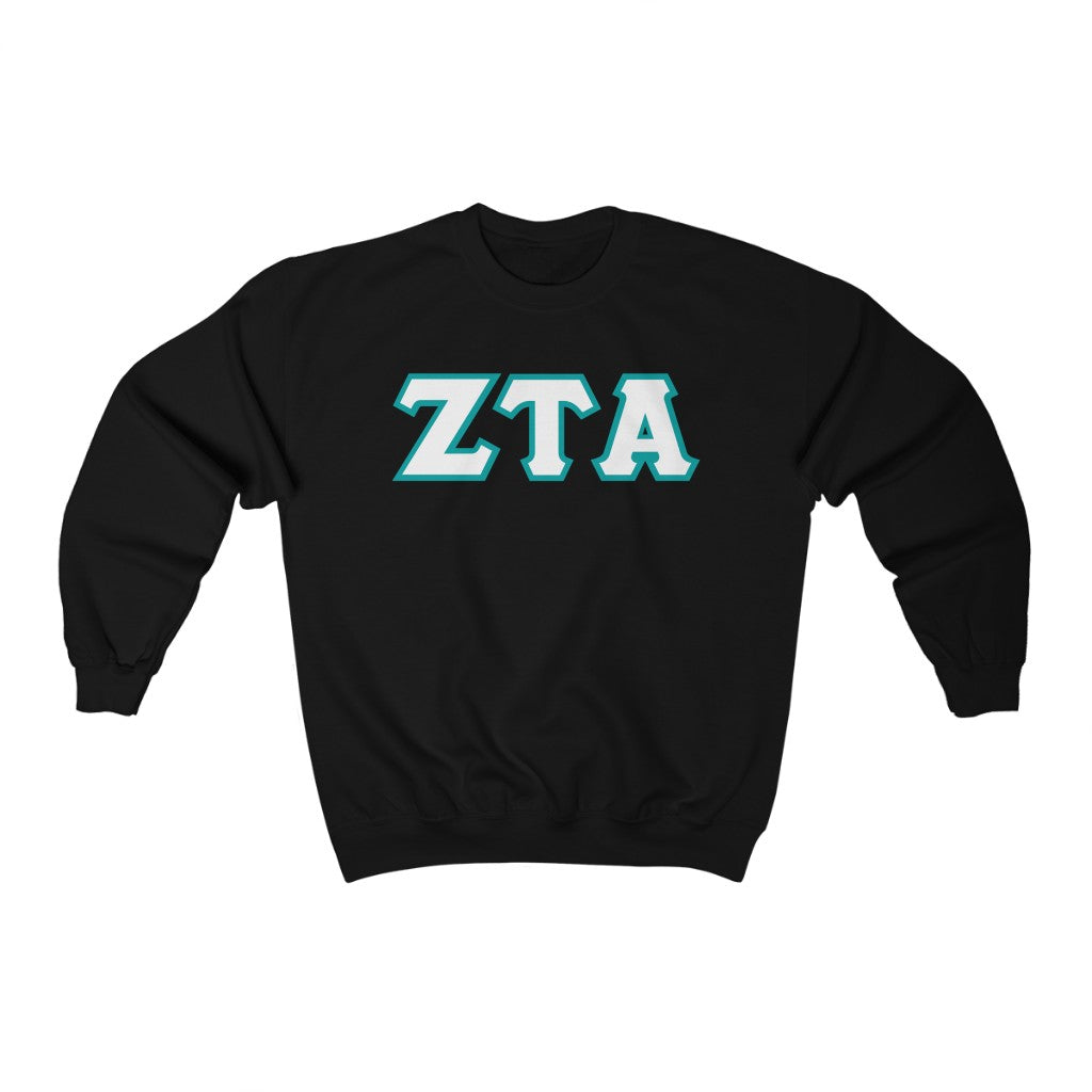 ZTA Printed Letters | White with Turquoise Border Crewneck
