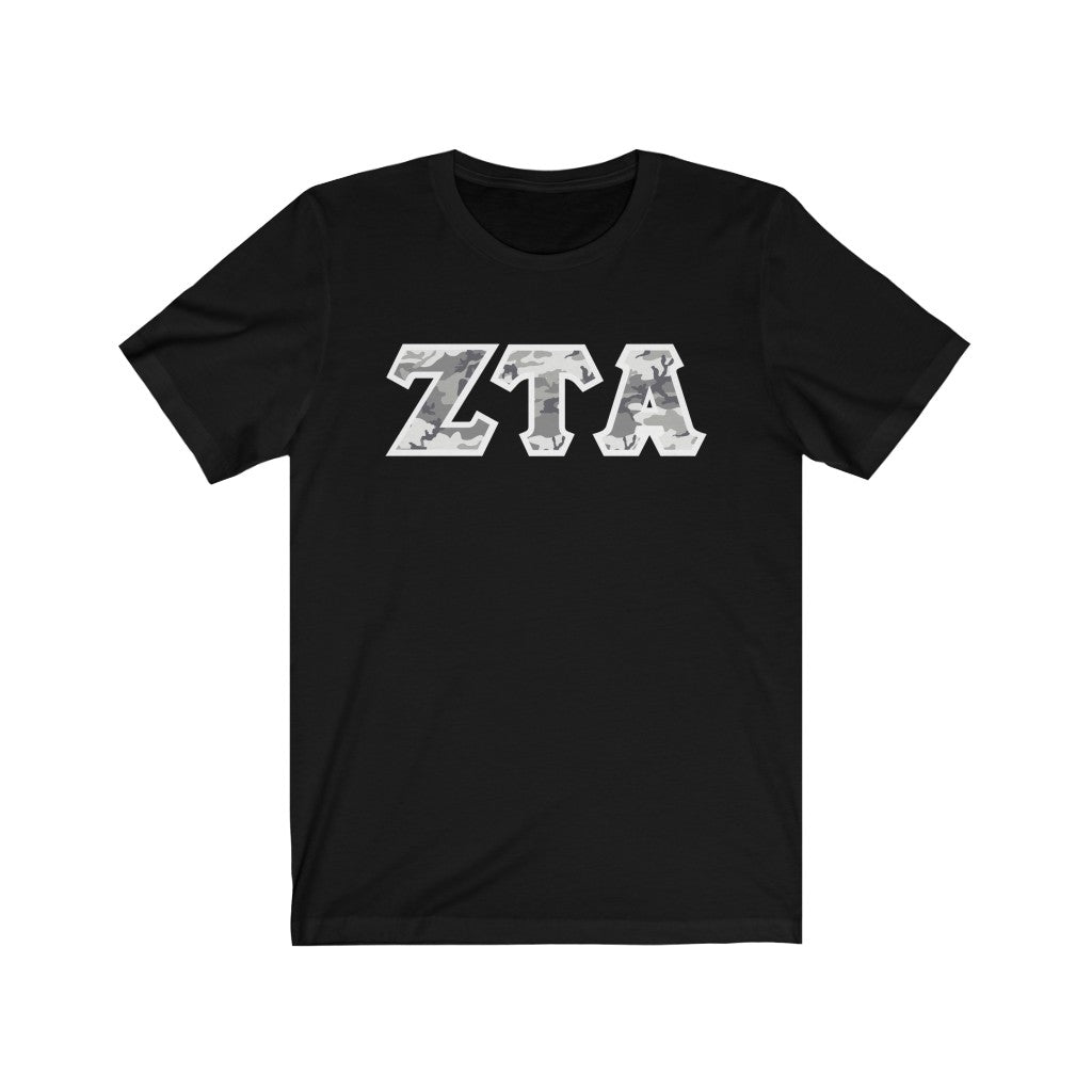 Zeta Tau Alpha Printed Letters | Winter Camo T-Shirt