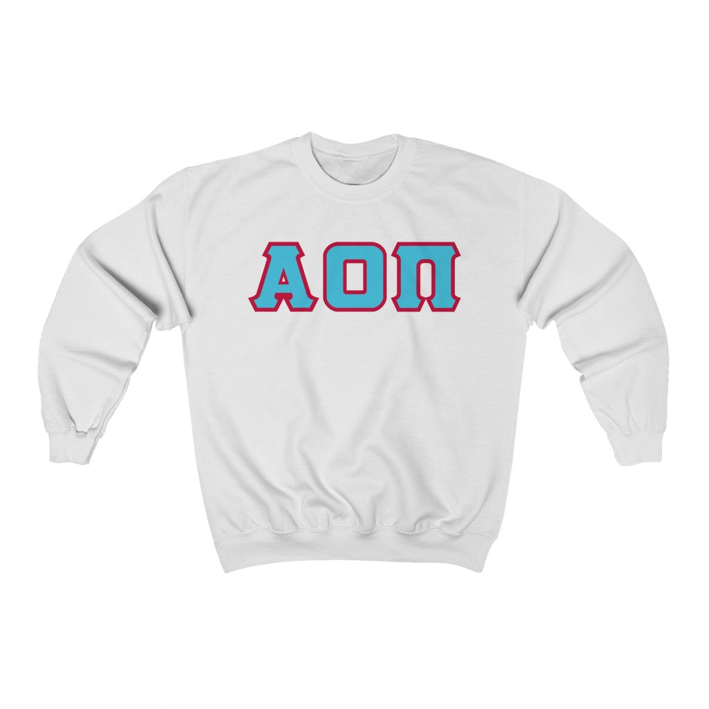 AOII Printed Letters | Cyan with Red Border Crewneck