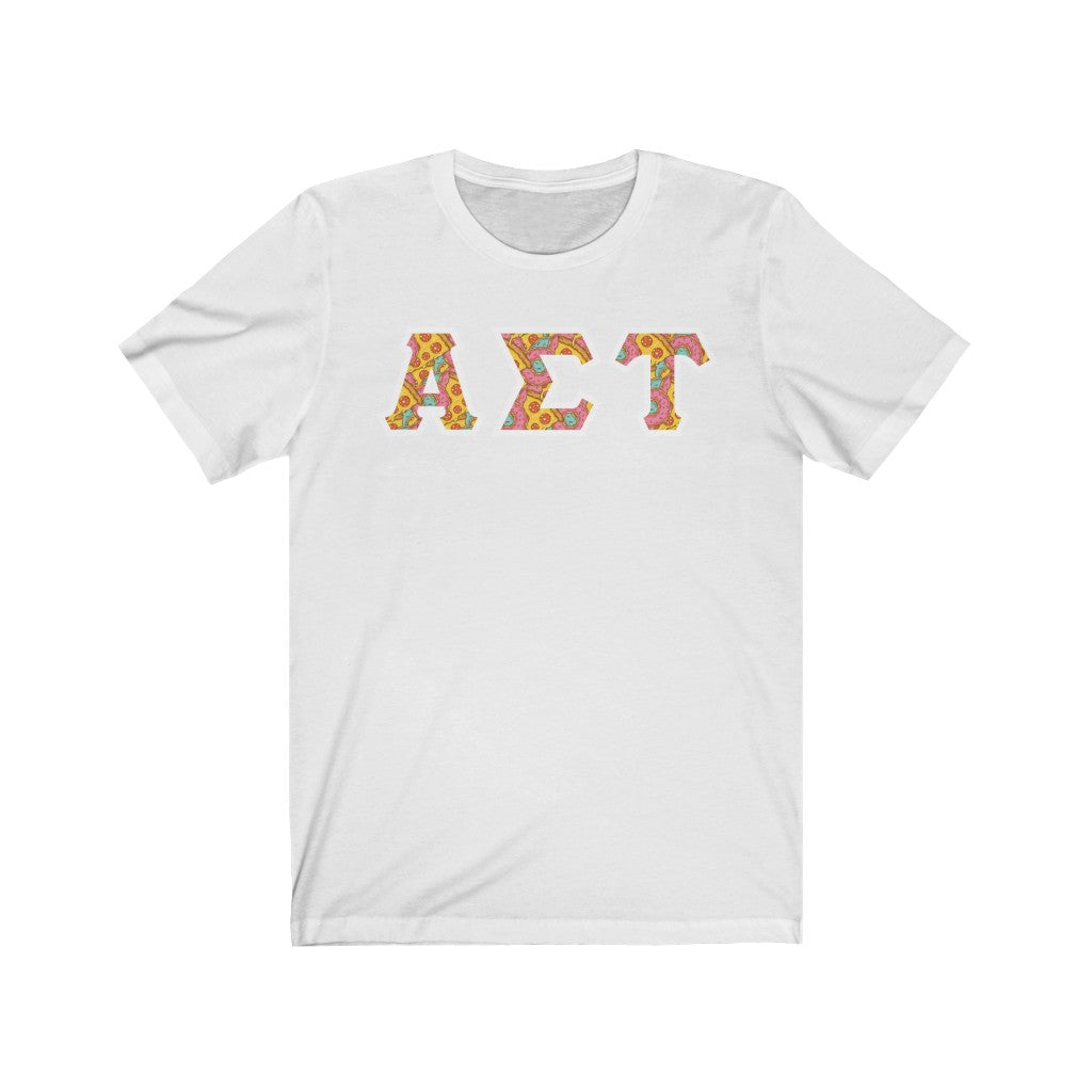 Alpha Sigma Tau Printed Letters | Pizza and Donuts T-Shirt