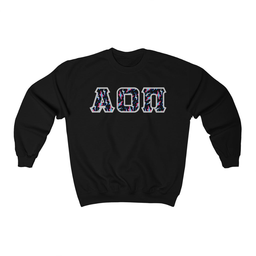Alpha Omicron Pi Printed Letters | Bayside Black Crewneck