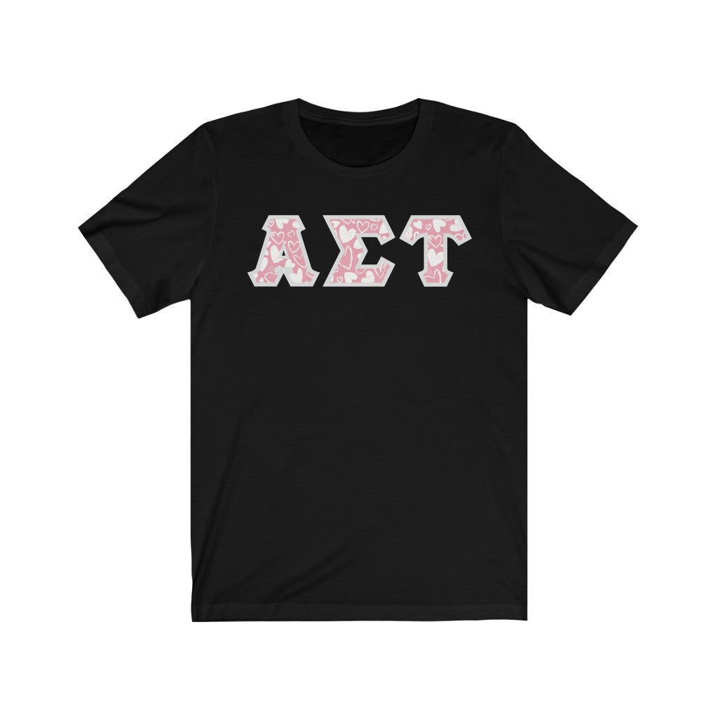 Alpha Sigma Tau Printed Letters | Chalky Hearts T-Shirt