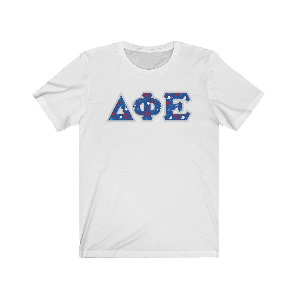 Delta Phi Epsilon Printed Letters | USA Stars T-Shirt