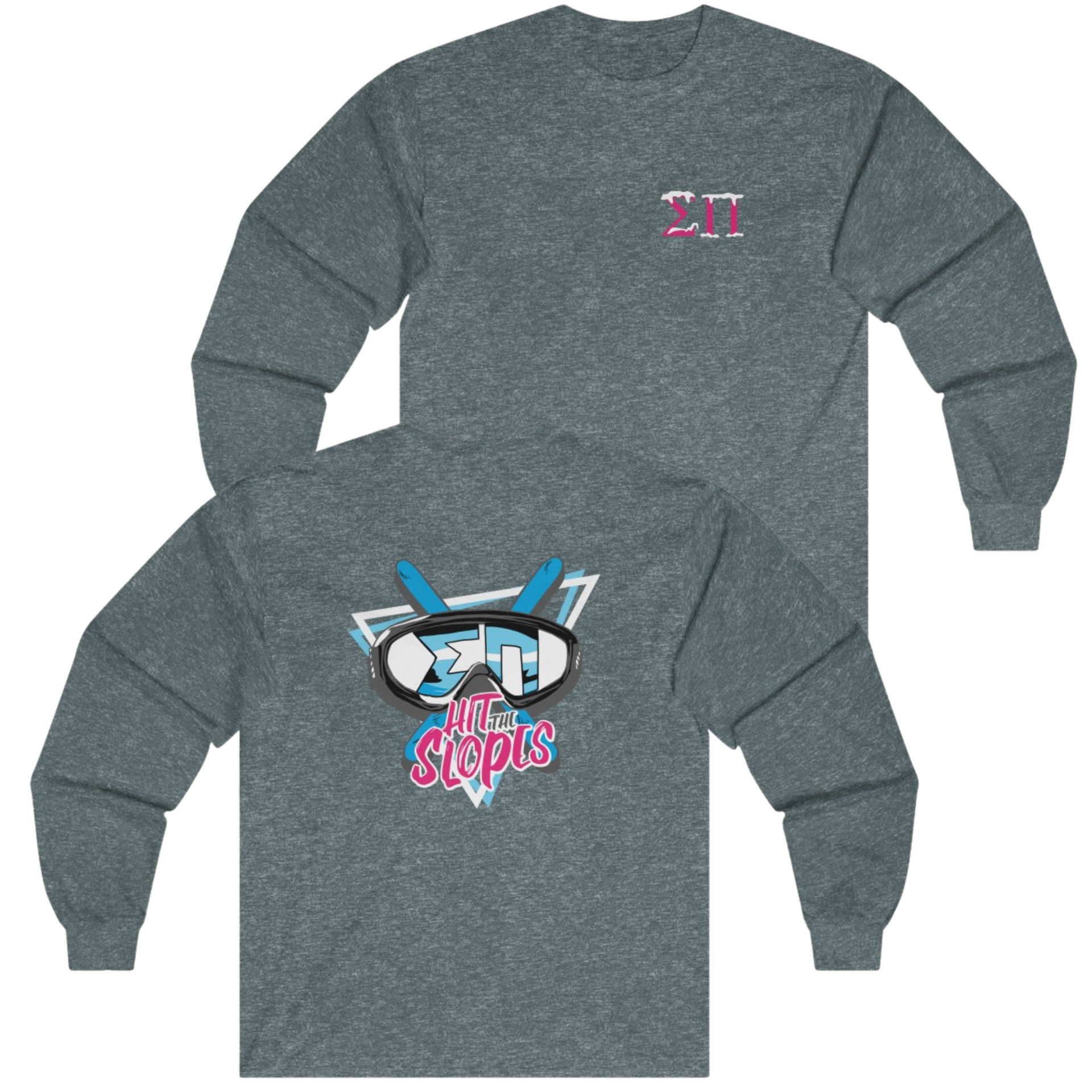 Grey Sigma Pi Graphic Long Sleeve T-Shirt | Hit the Slopes | Sigma Pi Apparel and Merchandise 