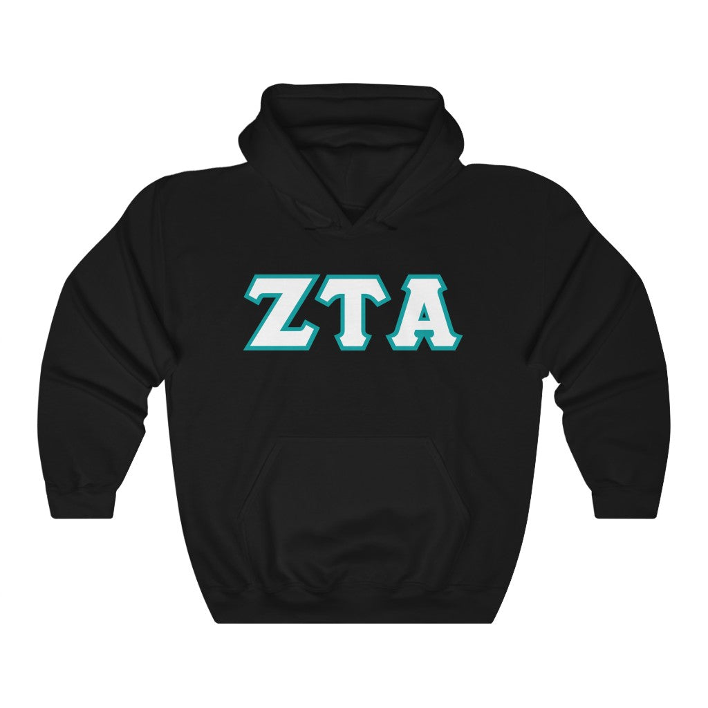ZTA Printed Letters | White with Turquoise Border Hoodie
