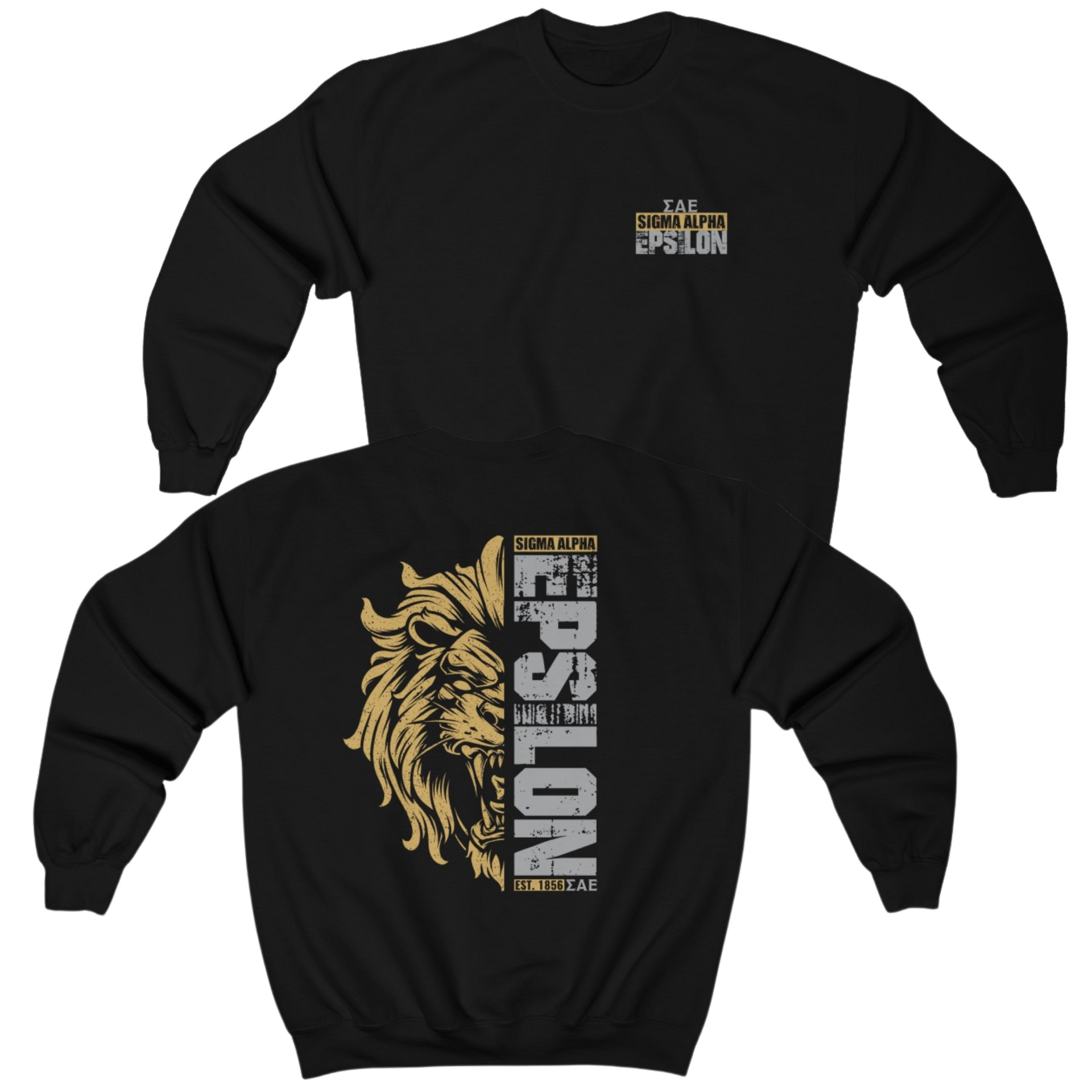 Black Sigma Alpha Epsilon Graphic Crewneck Sweatshirt | Lion Hearted | Sigma Alpha Epsilon Clothing and Merchandise