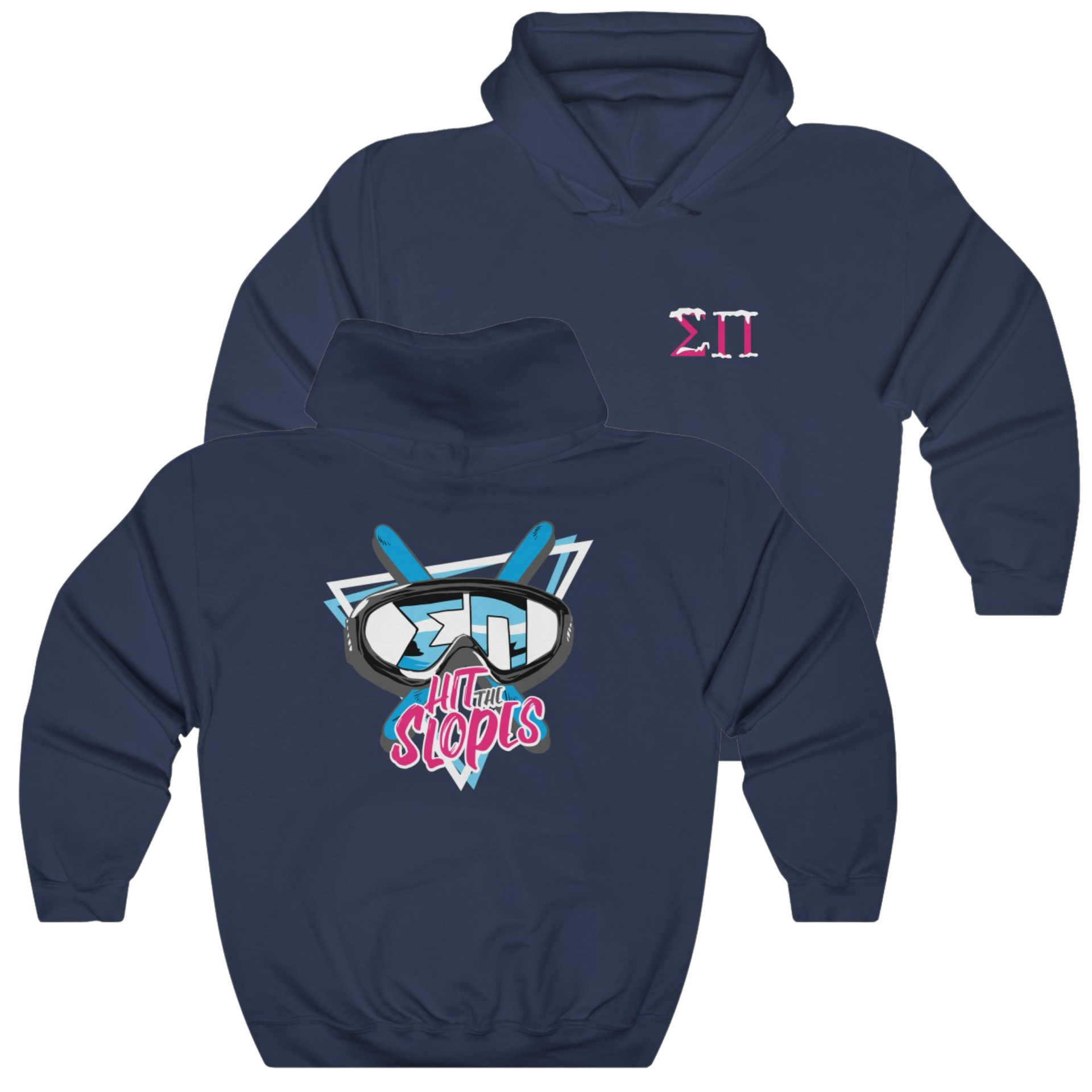 Navy Sigma Pi Graphic Hoodie | Hit the Slopes | Sigma Pi Apparel and Merchandise 