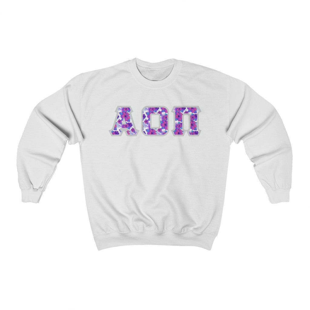 Alpha Omicron Pi Printed Letters | Flora Crewneck