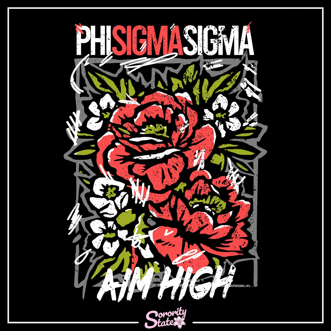 Phi Sigma Sigma Graphic Crewneck Sweatshirt | Grunge Roses
