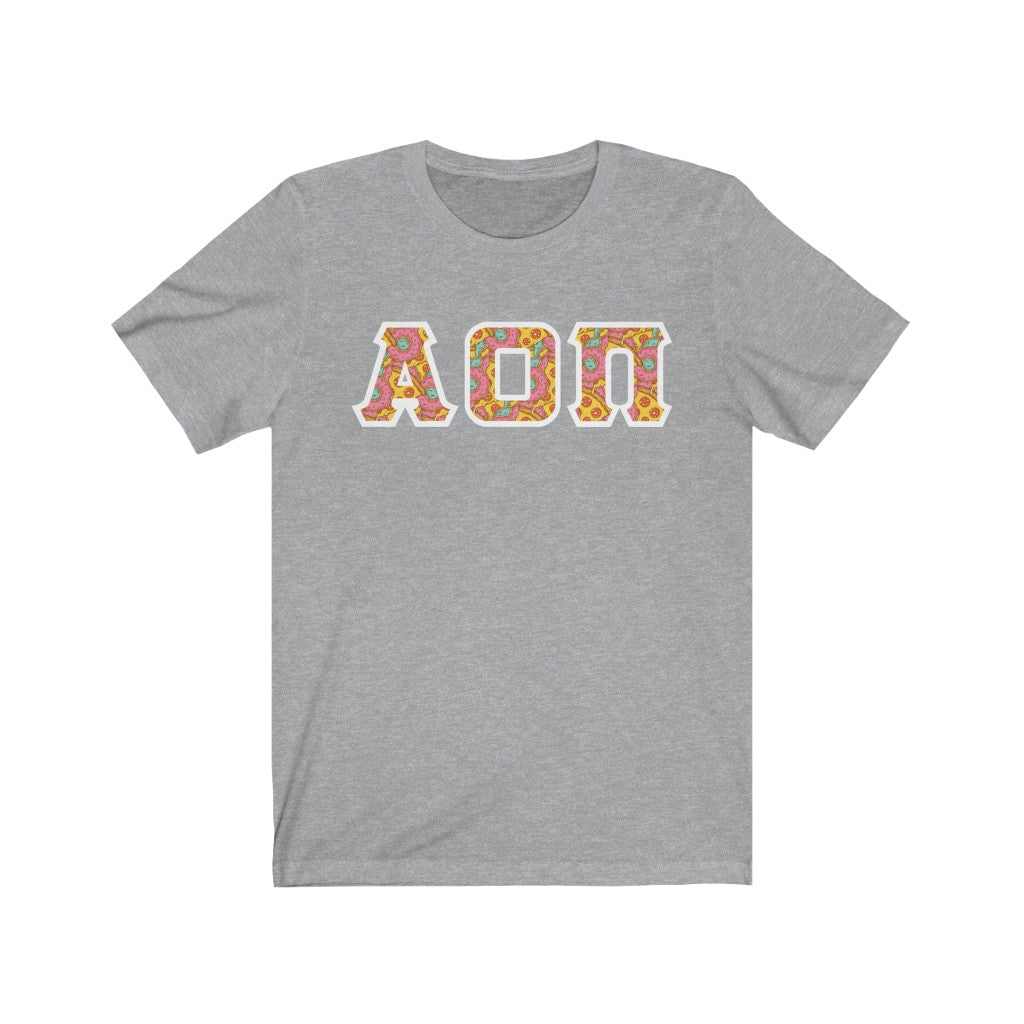 Alpha Omicron Pi Printed Letters | Pizza and Donuts T-Shirt