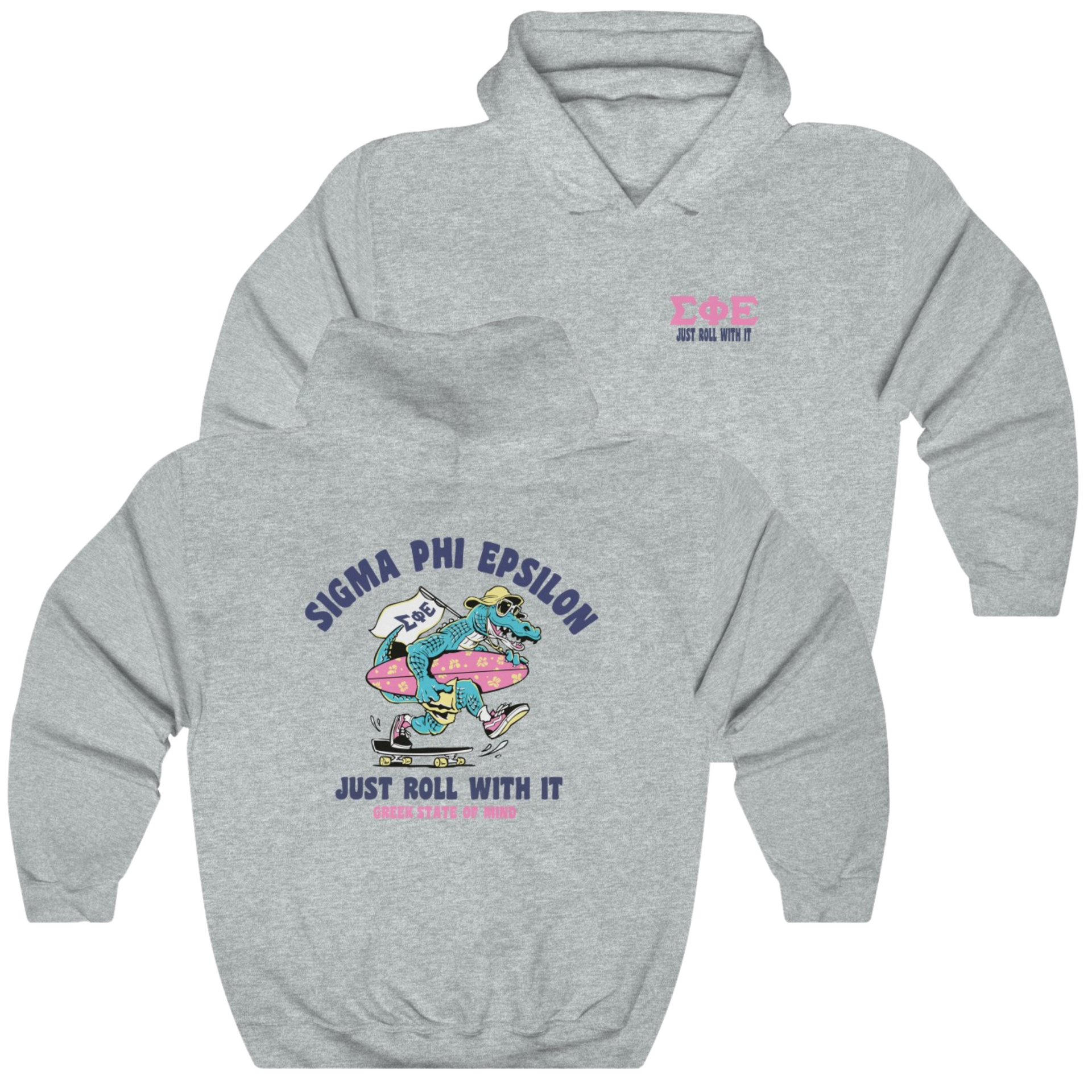 Grey Sigma Phi Epsilon Graphic Hoodie | Alligator Skater | SigEp Clothing - Campus Apparel