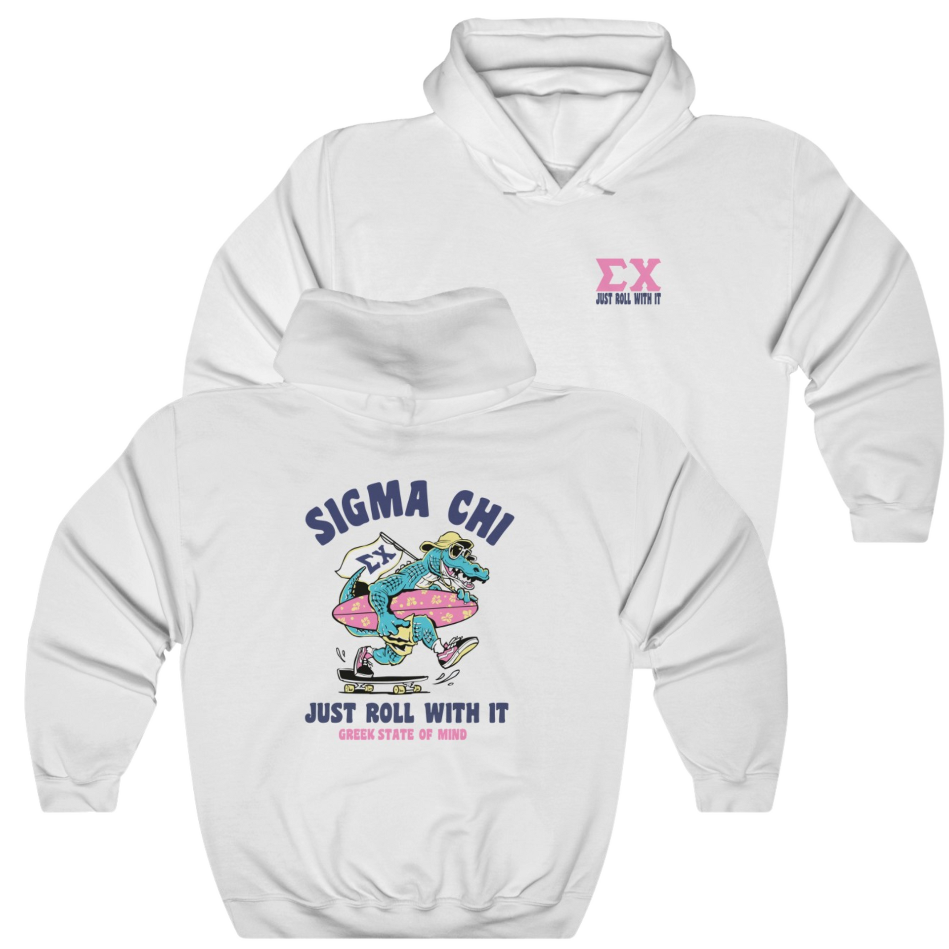 White Sigma Chi Graphic Hoodie | Alligator Skater | Sigma Chi Fraternity Apparel
