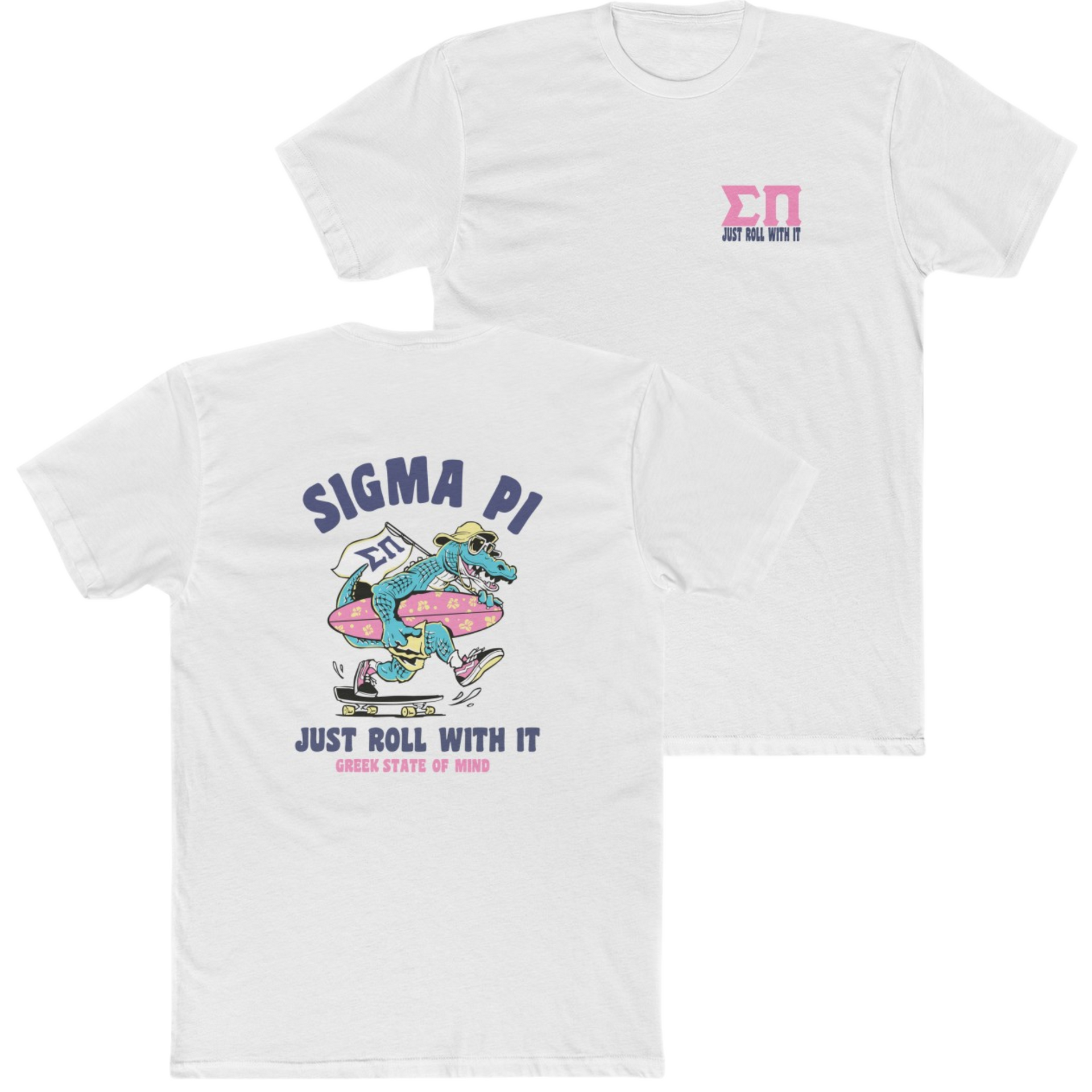 White Sigma Pi Graphic T-Shirt | Alligator Skater | Sigma Pi Apparel and Merchandise 