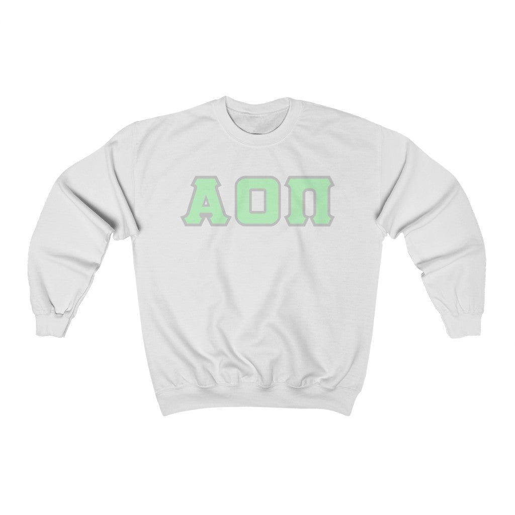 AOII Printed Letters | Mint with Grey Border Crewneck