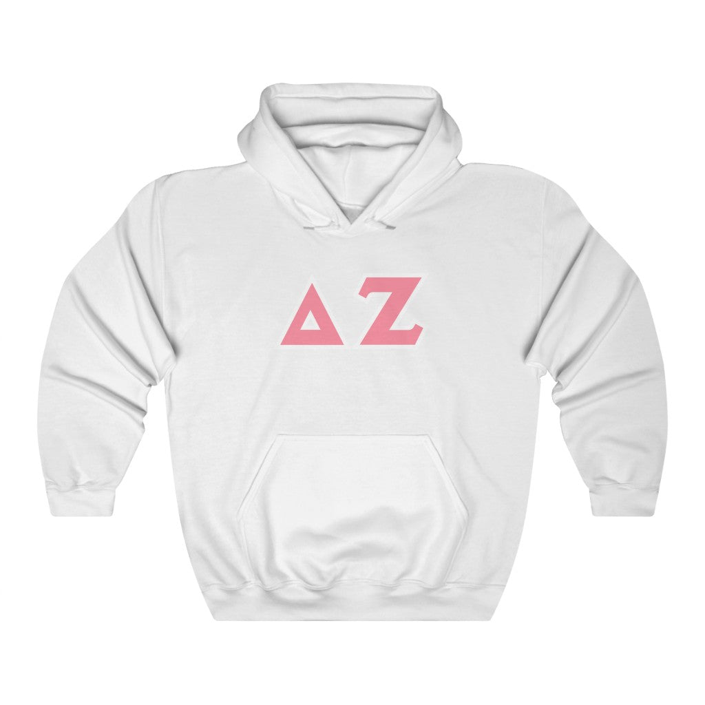 Delta Zeta Printed Letters | Pink & White Border Hoodie