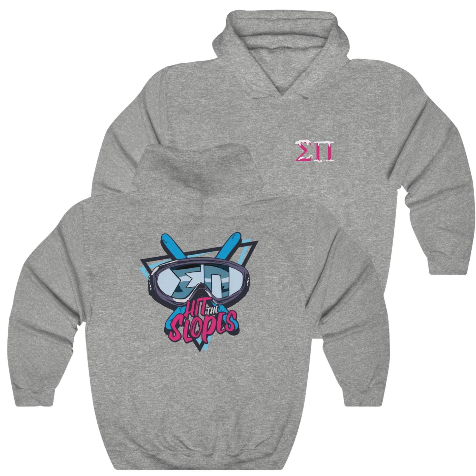 Grey Sigma Pi Graphic Hoodie | Hit the Slopes | Sigma Pi Apparel and Merchandise 