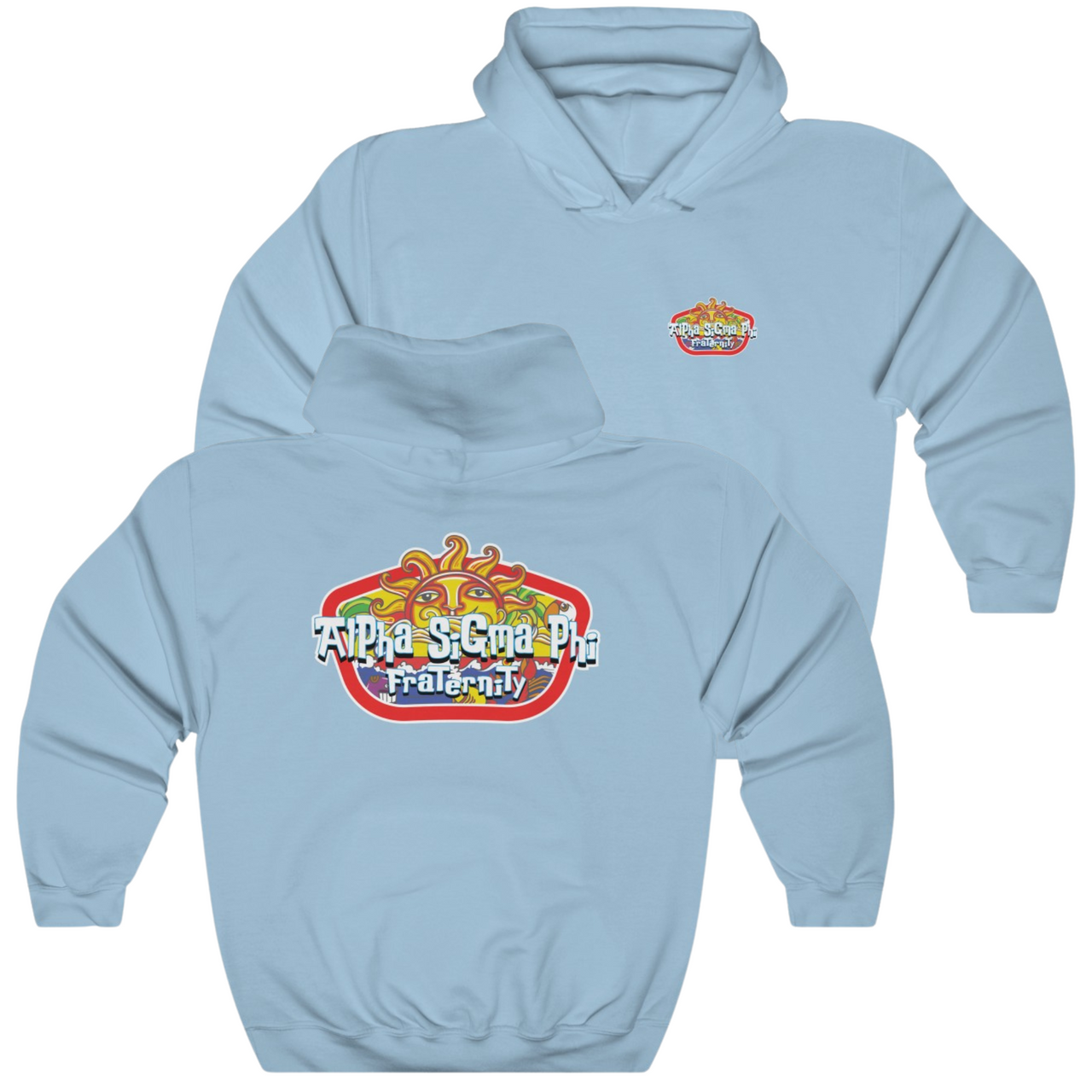 Light Blue Alpha Sigma Phi Graphic Hoodie | Summer Sol | Alpha Sigma Phi Fraternity Clothing
