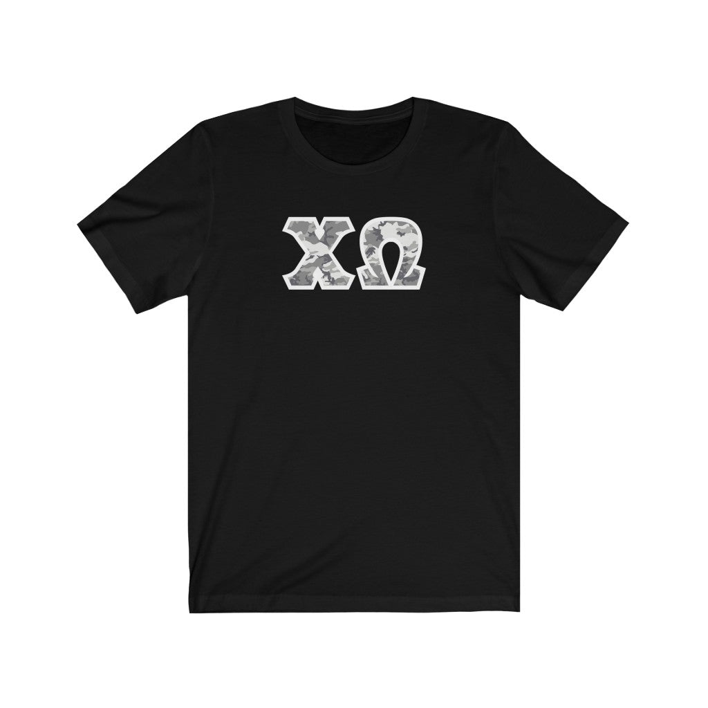 Chi Omega Printed Letters | Winter Camo T-Shirt