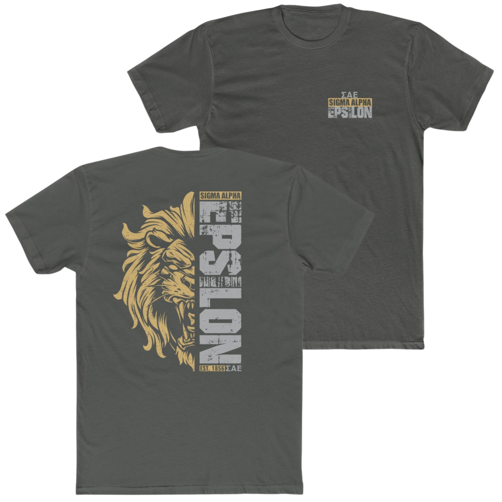 grey Sigma Alpha Epsilon Graphic T-Shirt | Lion Hearted | Sigma Alpha Epsilon Clothing and Merchandise