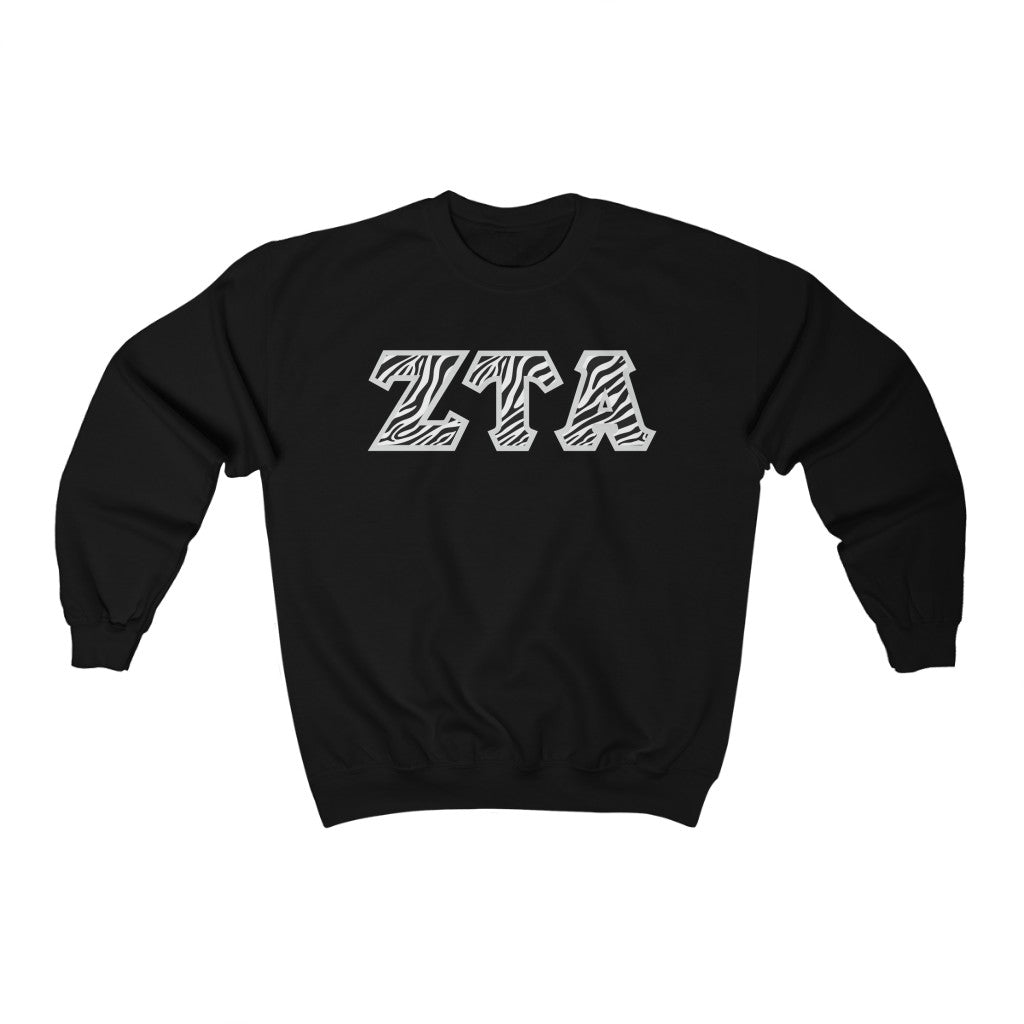 Zeta Tau Alpha Printed Letters | Zebra Print Crewneck