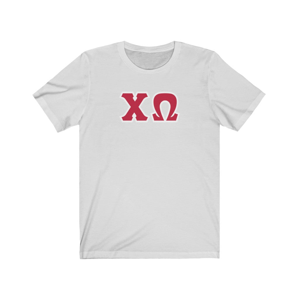 Chi Omega Print Letters | Cardinal & White Border T-Shirt