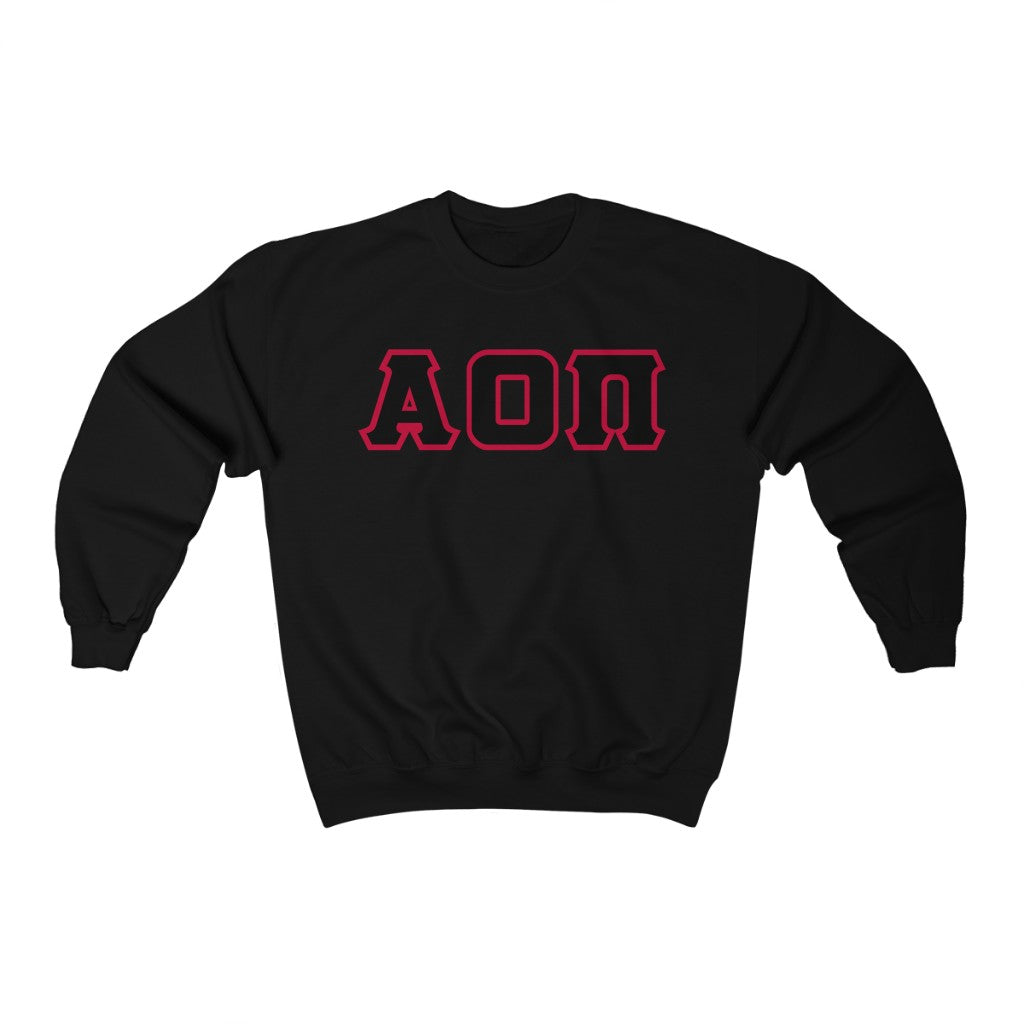 AOII Printed Letters | Black with Cardinal Border Crewneck