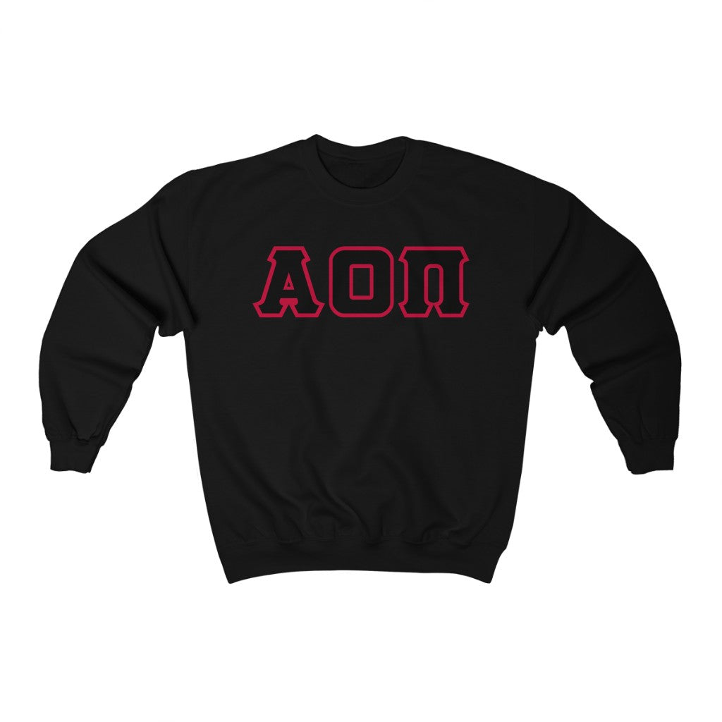 Alpha Omicron Pi Printed Letters | Black with Cardinal Border Crewneck