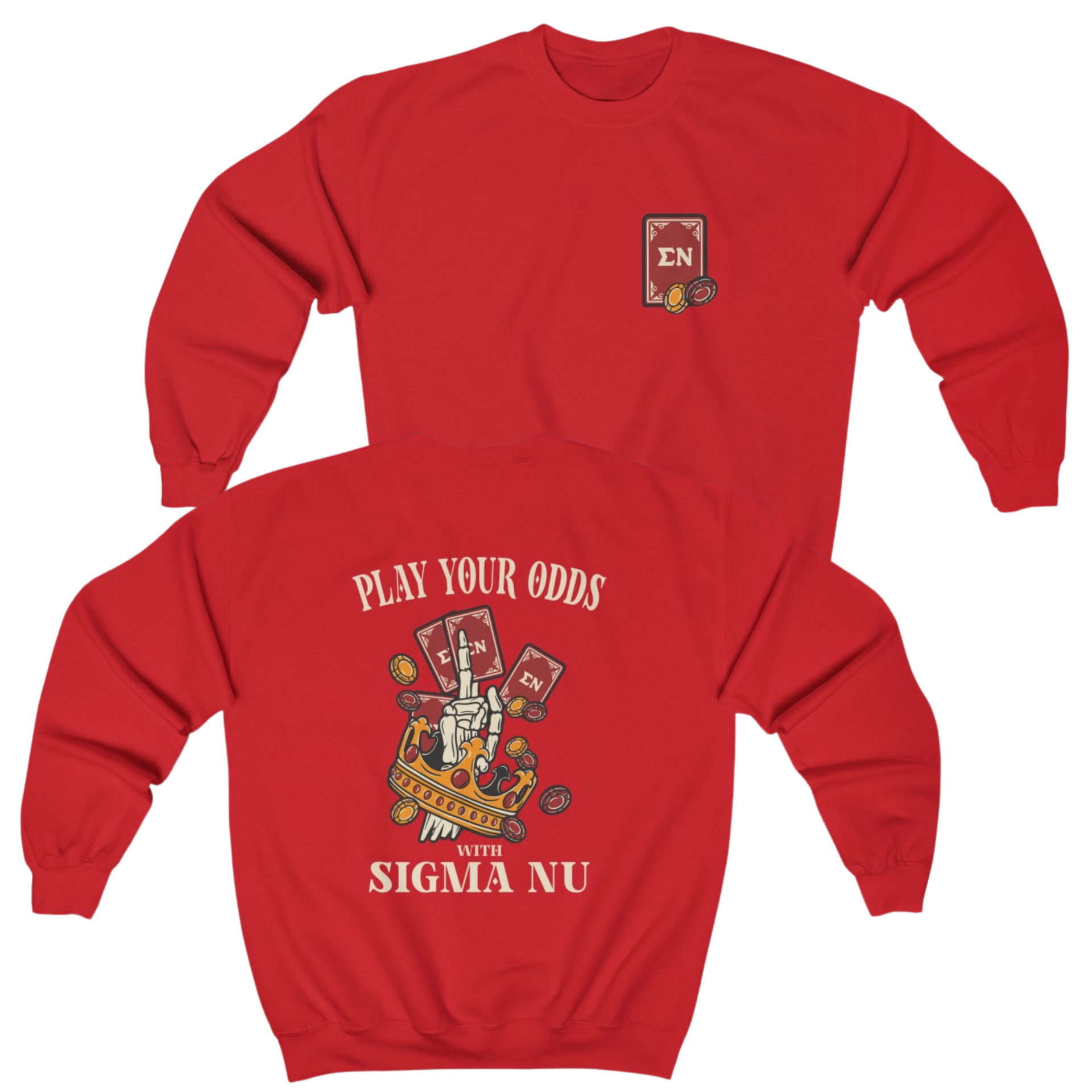 Red Sigma Nu Graphic Crewneck Sweatshirt | Play Your Odds | Sigma Nu Clothing, Apparel and Merchandise