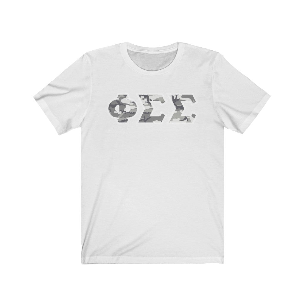Phi Sigma Sigma Printed Letters | Winter Camo T-Shirt