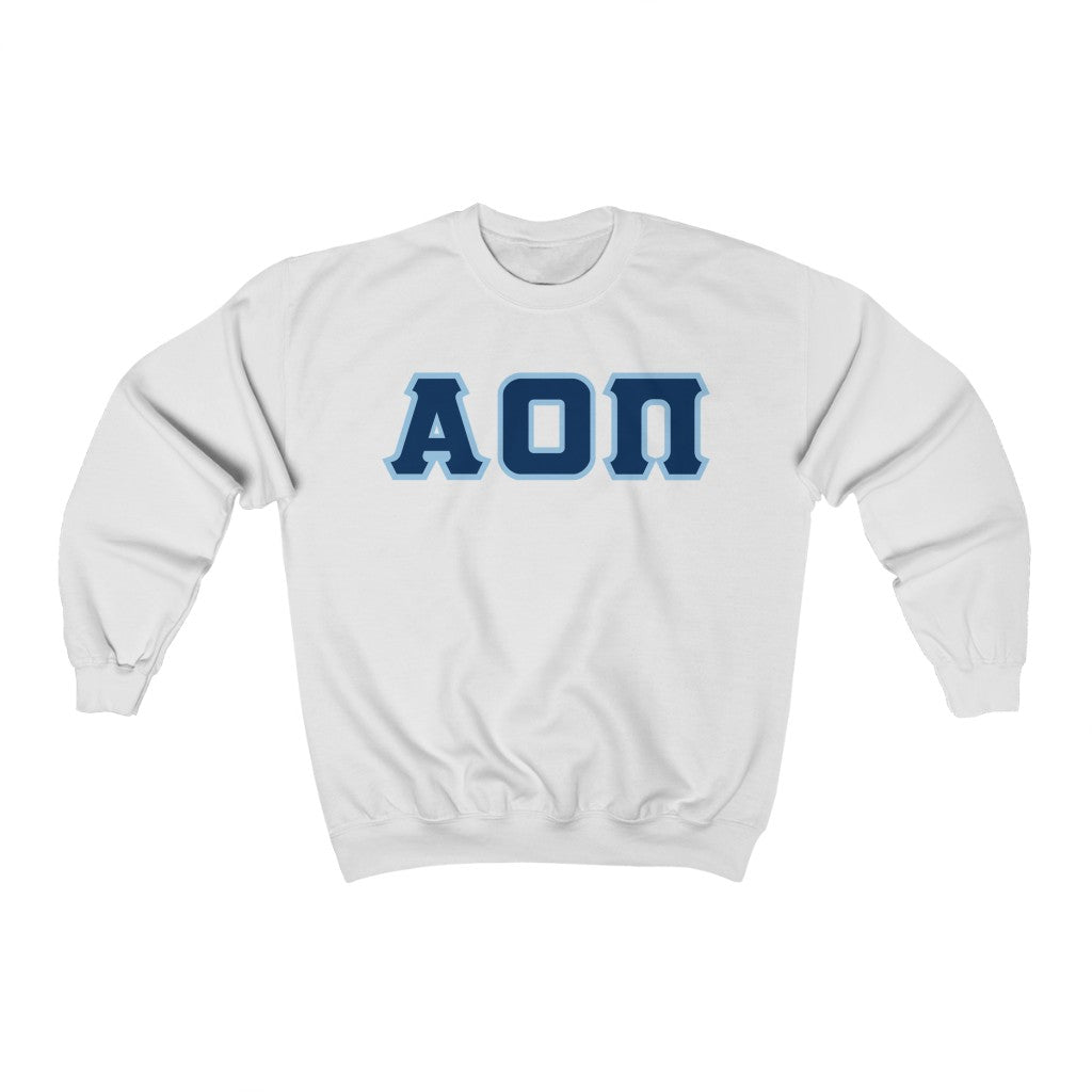 Alpha Omicron Pi Printed Letters | Navy with L Blue Border Crewneck