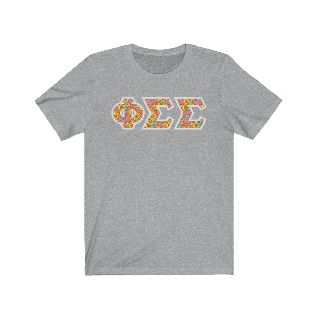 Phi Sigma Sigma Printed Letters | Pizza and Donuts T-Shirt