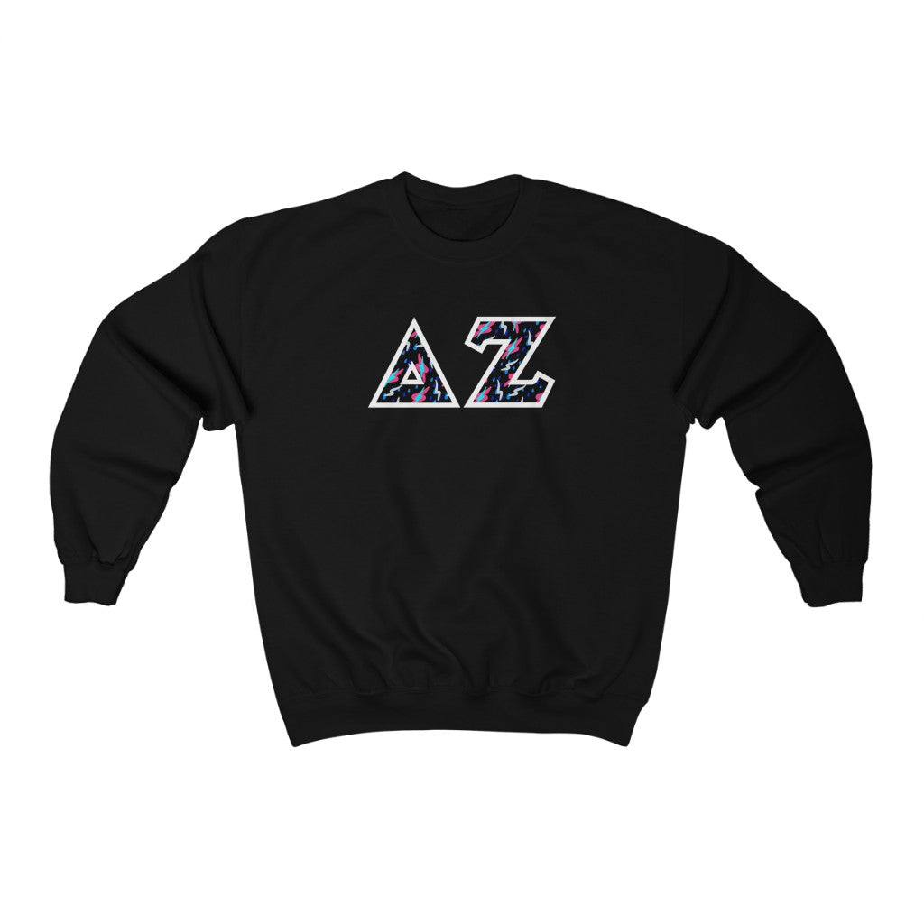 Delta Zeta Printed Letters| Bayside Black Crewneck