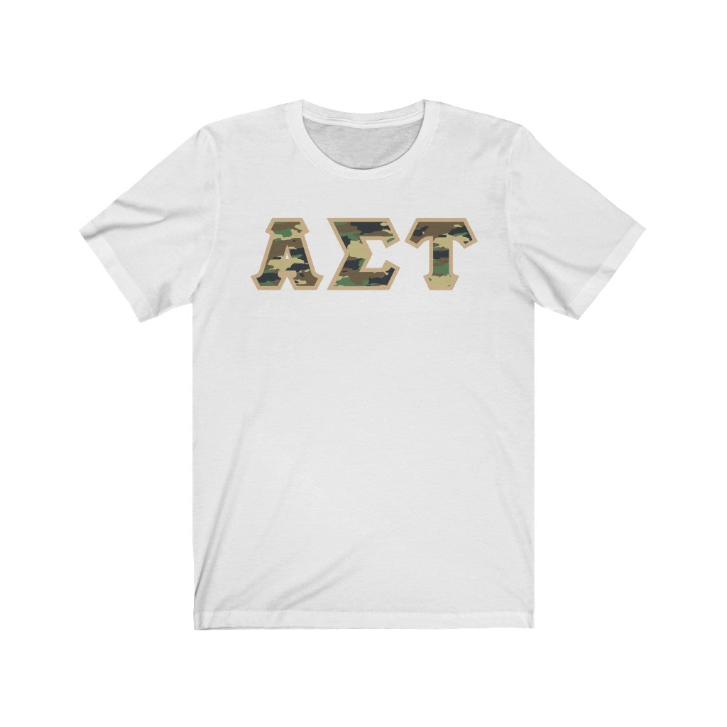 Alpha Sigma Tau Printed Letters | Camouflage T-Shirt