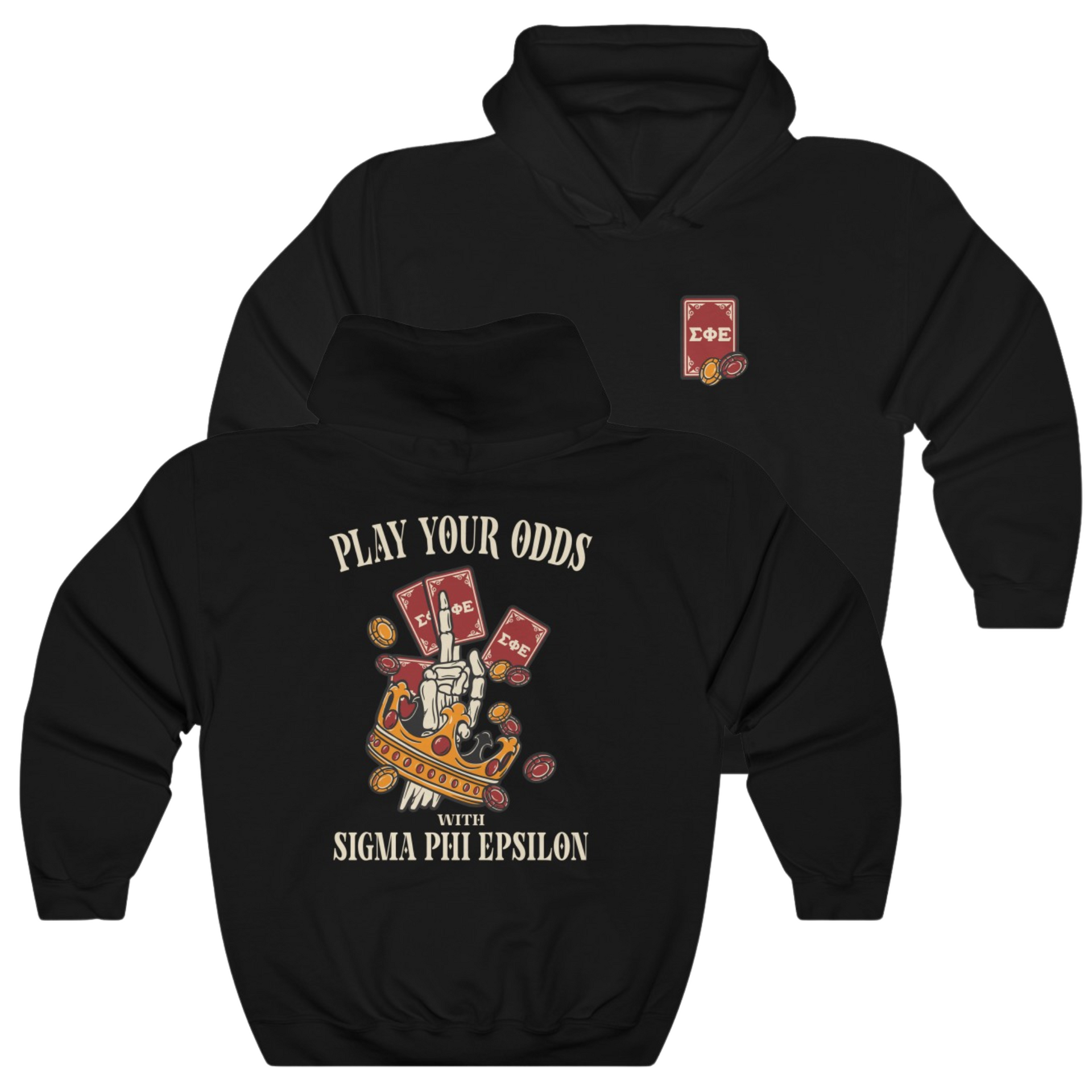 Black Sigma Phi Epsilon Graphic Hoodie | Play Your Odds | SigEp Clothing - Campus Apparel