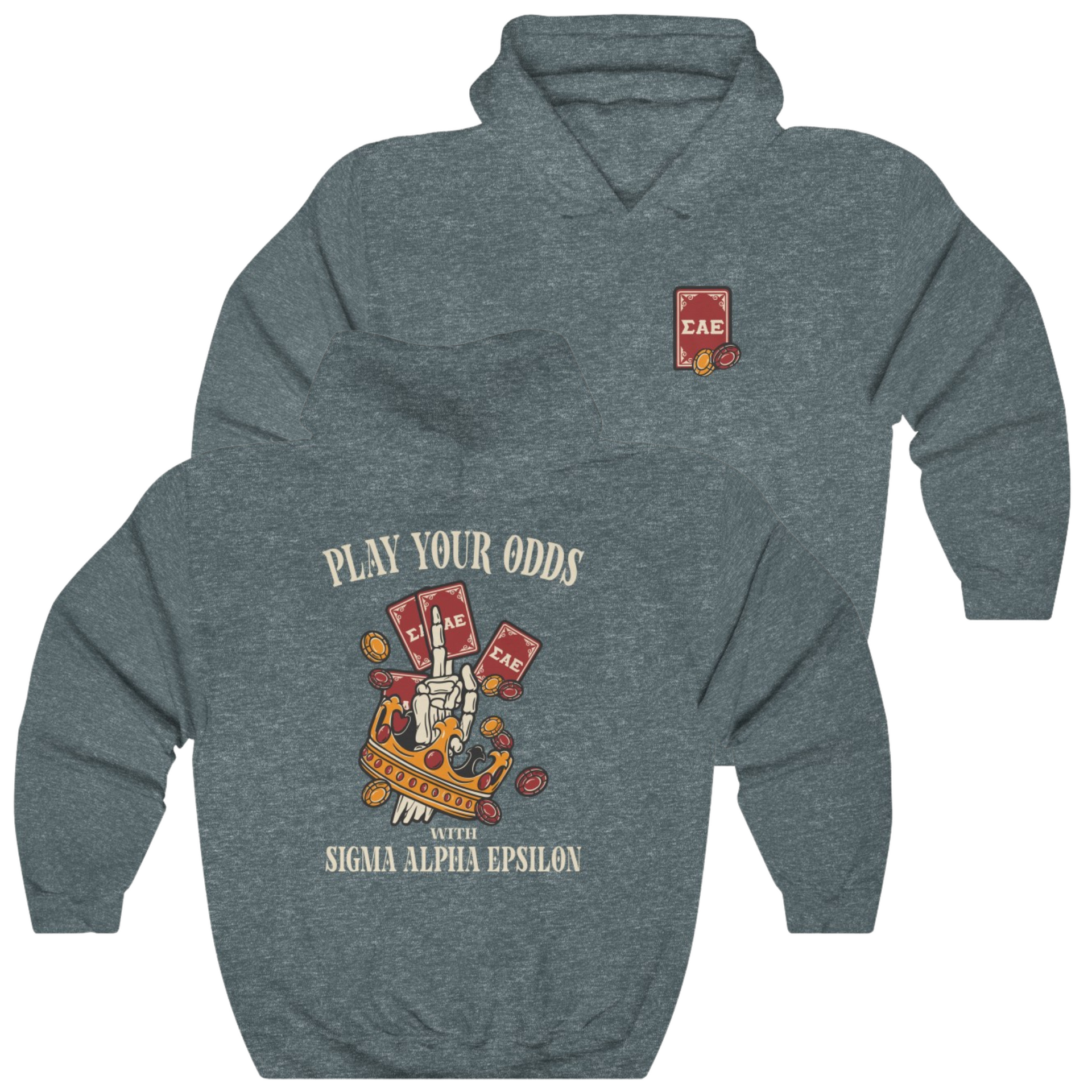 Grey Sigma Alpha Epsilon Graphic Hoodie | Play Your Odds | Sigma Alpha Epsilon Clothing and Merchandise