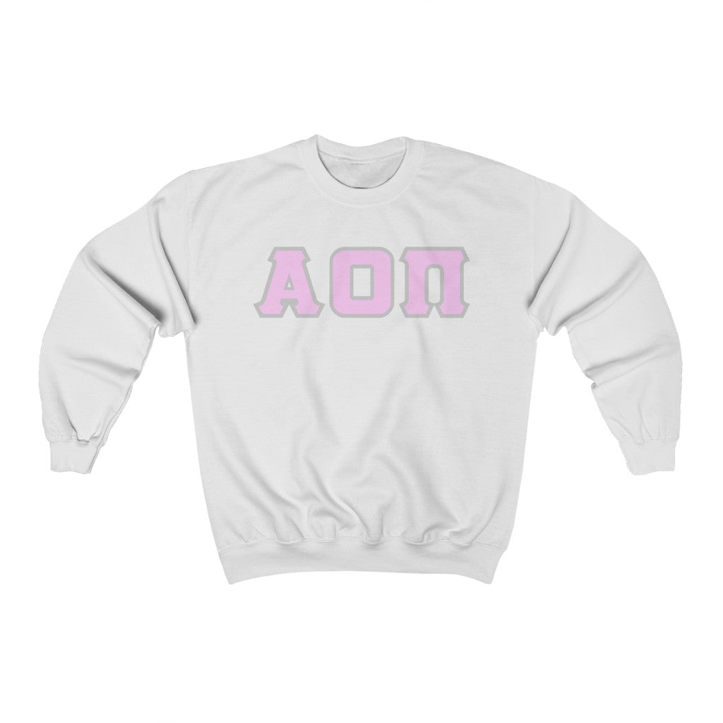 AOII Printed Letters | Light Pink with Grey Border Crewneck