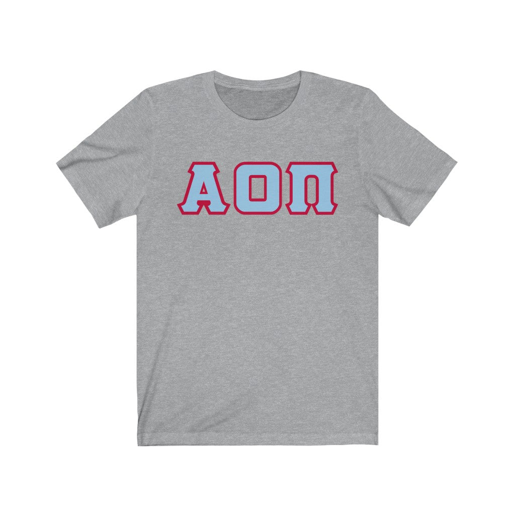 AOII Printed Letters | Light Blue with Red Border T-Shirt