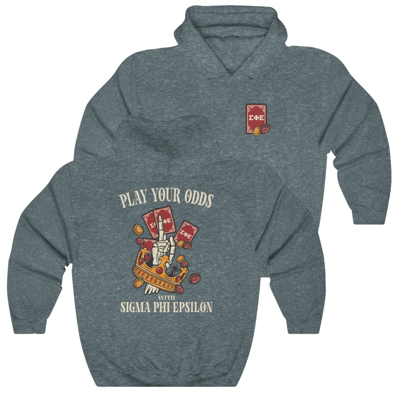 Grey Sigma Phi Epsilon Graphic Hoodie | Play Your Odds | SigEp Clothing - Campus Apparel