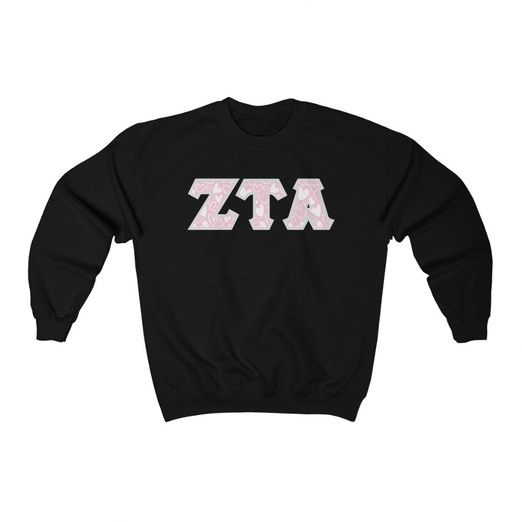 Zeta Tau Alpha Printed Letters | Chalky Hearts Crewneck