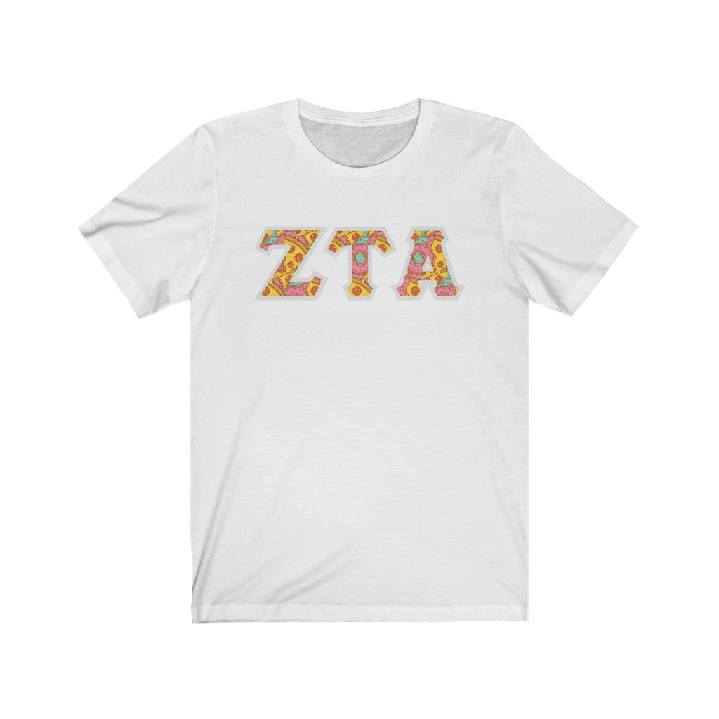 Zeta Tau Alpha Printed Letters | Pizza and Donuts T-Shirt