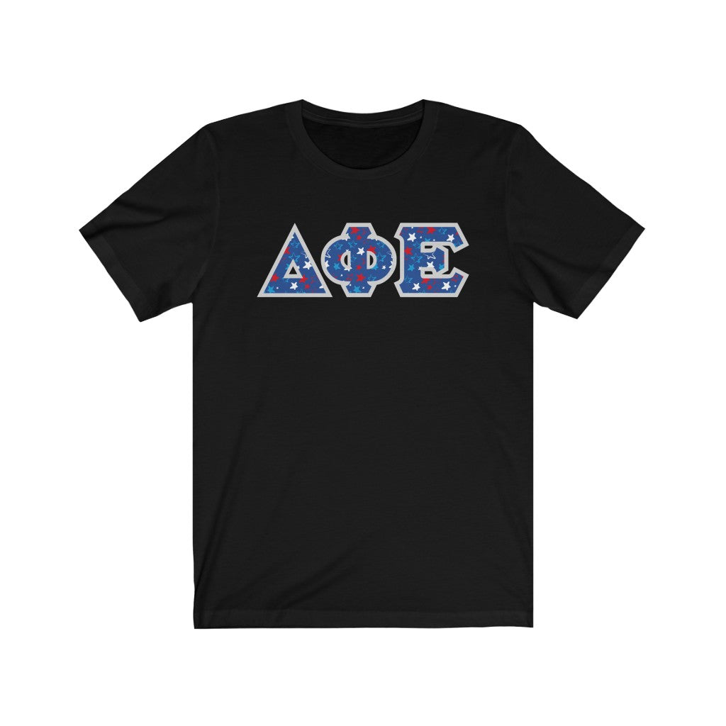 Delta Phi Epsilon Printed Letters | USA Stars T-Shirt