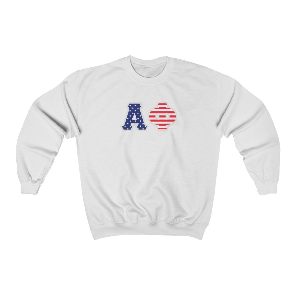 Alpha Phi Printed Letters | American Flag Pattern Crewneck