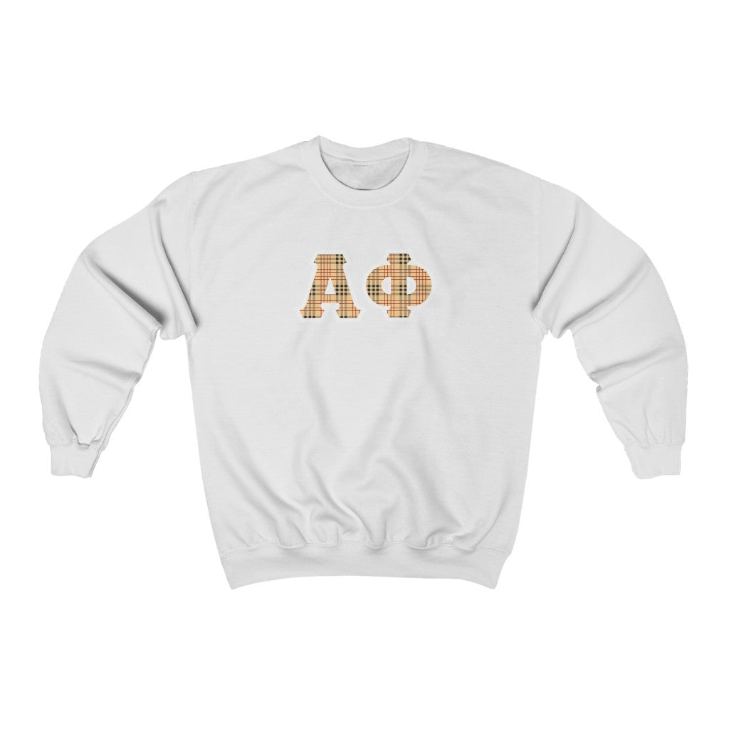 Alpha Phi Printed Letters | Nova Plaid Pattern Crewneck