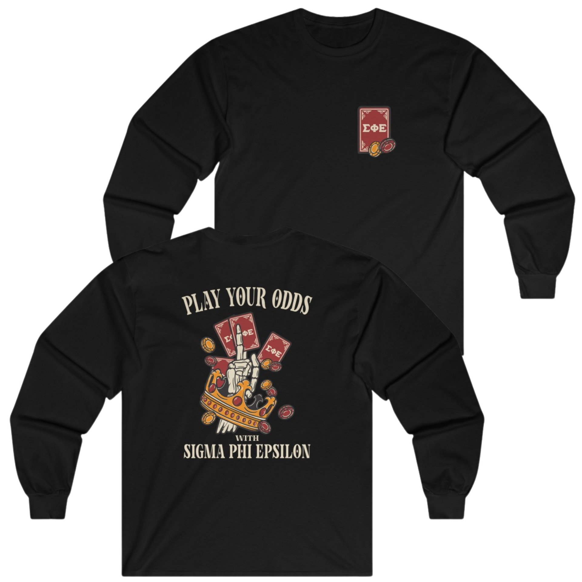 Black Sigma Phi Epsilon Graphic Long Sleeve | Play Your Odds | SigEp Clothing - Campus Apparel
