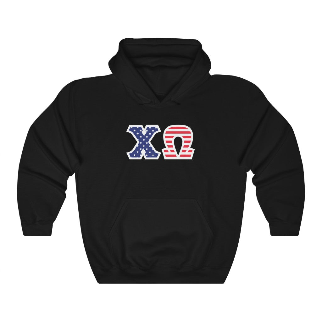 Chi Omega Printed Letters | American Flag Letters Hoodie